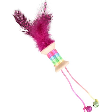 Jouet 1 bobine en bois avec plume, grelot 18 x 3 cm. jouet pour chat. couleur aléatoire. - Flamingo (1/5)