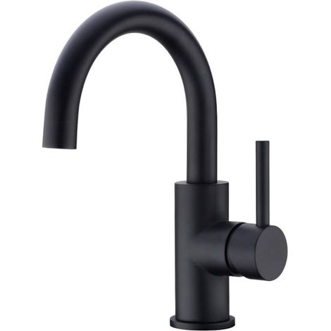 Miscelatore a leva per bagno o piccolo lavello da cucina – Rotazione 360°, becco alto, finitura nero opaco