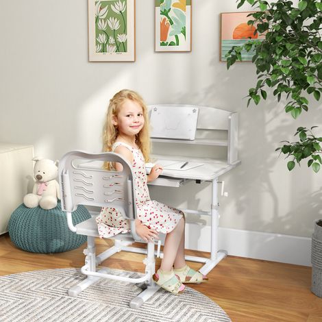 Ensemble bureau enfant avec chaise réglable en hauteur et plateau inclinable. 6-12 ans. Gris. (1/5)