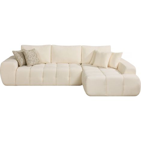 Divano angolare destro "Sidonie" in tessuto a bolle - 4 posti - Beige