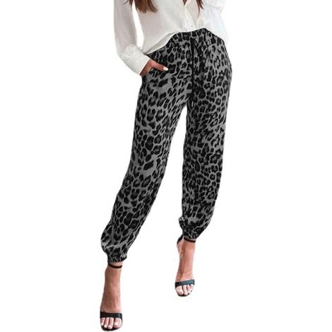 Pantalon jogging femme léopard, taille élastique, cheville ajustable, sport casual, pantalons longs avec poches, course extérieur, sweatpant décontracté (1/5)