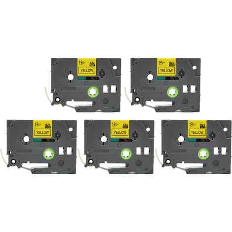 5 rubans d'étiqueteuse jaune sur noir 2mm TZE231, adhésif fort, étiquettes laminées, rechange pour Ptouch (1/5)