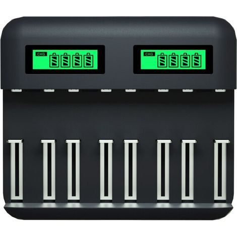 Chargeur de Piles Universel 8 Compartiments Multi-Fonction Chargeur Rapide pour AA/AAA/C/D Ni-MH Ni-CD Piles Rechargeables avec Écran LCD Lefou (1/5)