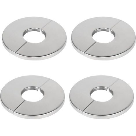 Lot de 4 rosaces en acier inoxydable chromé – Cache tuyau radiateur 24mm – Installation facile avec bande adhésive – Pour robinets et conduites de chauffage (1/4)