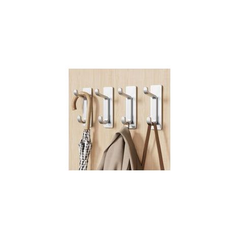Lot de 4 Crochets Adhésifs Muraux Porte Serviette Salle de Bain, Manteau, Torchon Cuisine, Antirouille, Argent