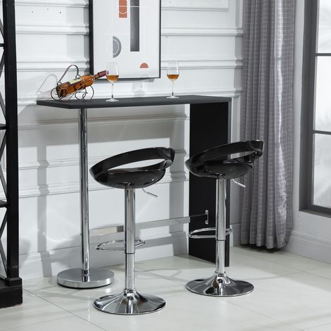 Juego de 2 taburetes altos de bar, giratorios 360°, con respaldo y reposapiés, altura ajustable, base de acero, para comedor y cocina, 46x41x76-96cm, negro (1/5)