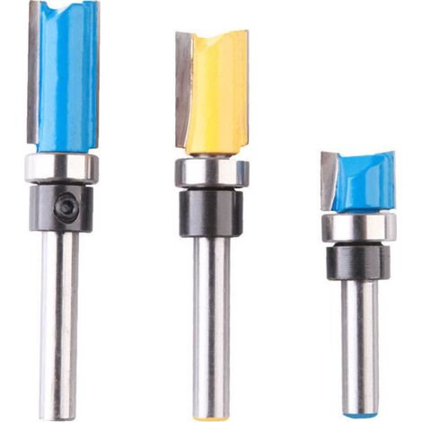 Straight Router Bit, 3PCS 1/4" Carbide Wood Router Bits, Patterned Flush Finish Router Bits, Router Bit with Top Bearing for Woodworking DIY (1/3)