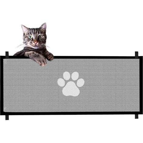 Barrera para mascotas sin necesidad de taladrar, 180 x 78 cm, poliéster, negra, red divisoria para perros, red de seguridad plegable para perros (1/5)
