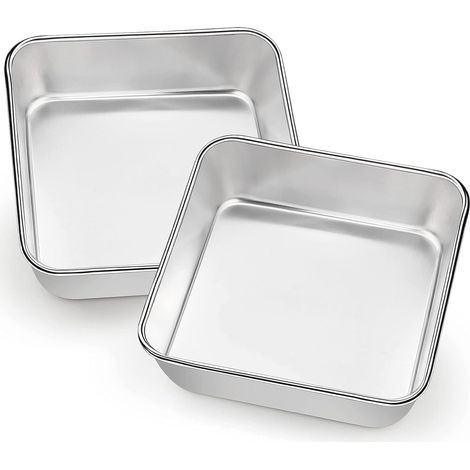 Lot de 2 Moule à Gâteau Carré en Acier Inoxydable, Petit Plat Four Dimensions Extérieures 16 x 16 x 4.8 cm, pour les Gâteaux, Brownies, Lasagnes, Résistants, Passe au Lave-Vaisselle (1/5)