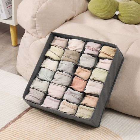 Organisateur de tiroir pliable en tissu non tissé pour sous-vêtements, soutien-gorge, chaussettes Organisateur de compartiment peu encombrant(gris foncé)