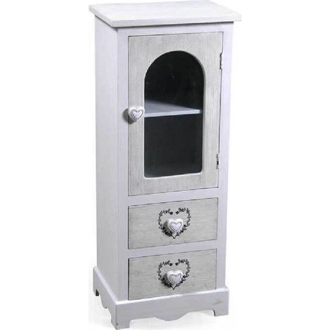 Kaela - Mobile Con Vetrina Cuore Anta 2 Cassetti In Legno Shabby Chic 80x32x26cm 662218 - (1/2)