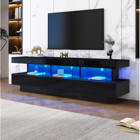 Mobile TV 160x38x50,5 cm nero con 3 ripiani in vetro e illuminazione LED, in truciolare (1/5)