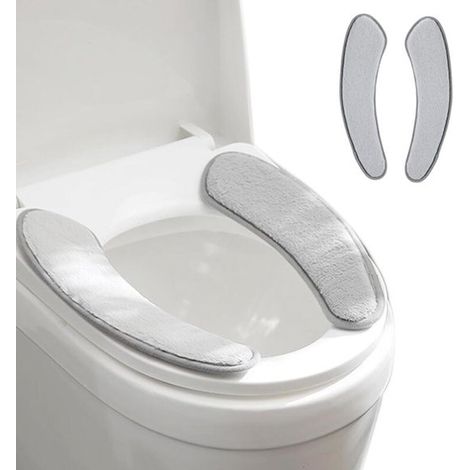 Abattant de toilettes - 2 paires - Housse épaisse de coussin d'abattant - Coussin adhésif - Tapis lavable et réutilisable pour l'hiver - Double séparation - Dos adhésif en TPR - Doux et protecteur (1/5)