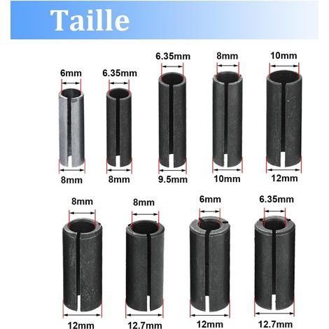 Mesee 9pcs Adaptateurs de Mandrin CNC en Acier, Bagues Divisées et Manchons Fendus pour Fraisage et Gravure sur Bois (1/4)