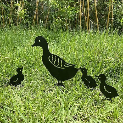 JSSEVN - Set of 4 Duck-Shaped Metal Garden Stakes - Animal-Shaped Garden Decoration - Decorative Accessories for Outdoors and Lawns - Decorative Stakes for Decoration. (1/5)