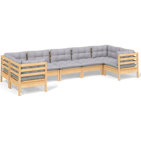 Maison Exclusive - Set Divani da Giardino 7 pz con Cuscini Grigi Massello di Pino (1/5)