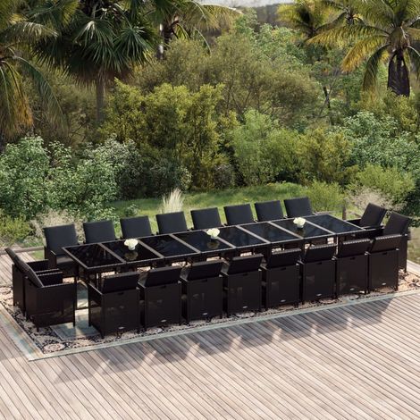21 pcs Ensemble à dîner de jardin, Mobilier à dîner, Table et Chaises à Manger coussins Noir Résine tressée MKPO62509 (1/5)