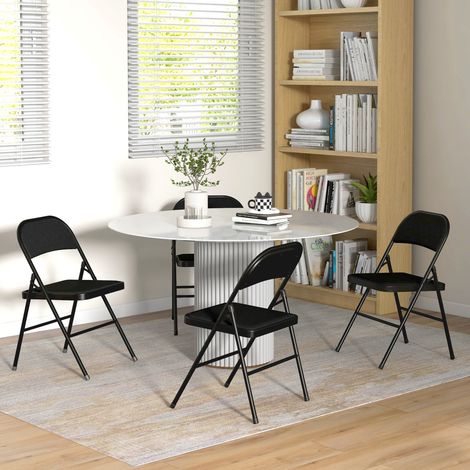 Juego de 2 sillas plegables de metal, sillas plegables de interior tapizadas en cuero sintético PU con asiento acolchado y respaldo abierto.