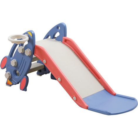 Glissière enfant pliable bleue en plastique, toboggan multifonction sûr et facile à ranger, pour jeu intérieur et extérieur. (1/5)