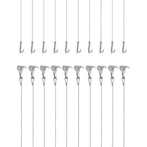Kit Accrochage de Cadre Photo et Miroir, Fil Suspension en Acier Inoxydable Φ1.5mm x 2m avec Crochet Réglable et Crochets de Rail, 10 Pcs (1/5)