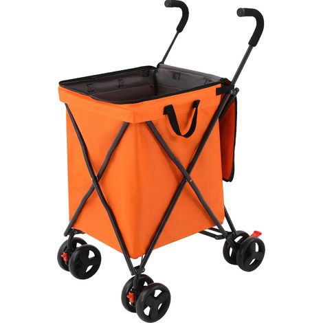 Panier de courses, design pliable, roues en caoutchouc, Orange (1/2)