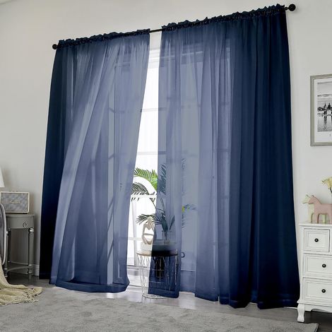Rideaux bleu clair transparents de 213 cm de long - Ensemble de 2 pièces (134 cm de large chacun) - Rideaux en tulle à œillets pour salon et chambre (1/5)