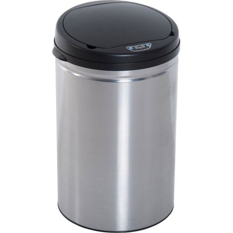 HOMCOM Poubelle a capteur 30L automatique avec couvercle soft close detecteur de mouvement etanche pour bureau cuisine noir argent (1/3)