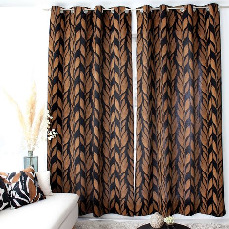 Rideau motif végétal tamisant en coton recyclé Noir 140x240 cm (1/4)