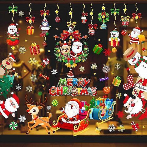 Decoración navideña, pegatinas navideñas de doble cara para ventanas, copos de nieve, Papá Noel y renos para decoración de oficina, escuela y hogar, regalo de Navidad y fiesta. (1/4)