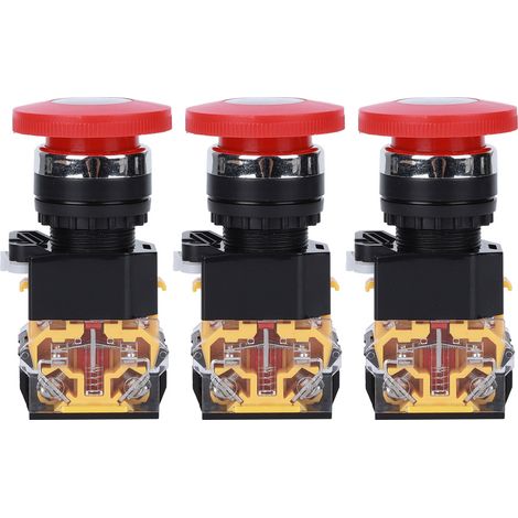 Lot de 3 boutons-poussoirs d'arrêt d'urgence marche/arrêt, accessoire industriel en plastique technique, 440 V, 10 A, 22 mm (1/5)