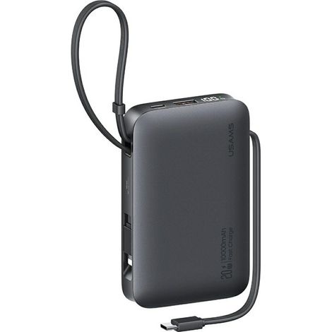 Batería externa USAMS XR Series de 10000 mAh y 20 W con cable USB-C/Lightning (Negro)