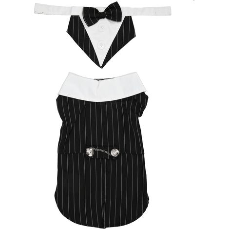 Costume Chien - Costume Tuxedo à Rayures Verticales avec Nœud Papillon et Fermoir Chaîne - Pour Mariage Fête Halloween Anniversaire - Taille S à L (1/5)