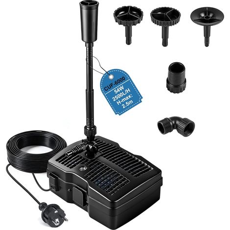 2500 L/h 54W Pompe pour Bassin de Jardin Extérieur avec Lampe UV Aquarium, Filtre avec 3 Têtes de Fontaine, Médias Filtrants, Raccords de Réglage Trois Voies, Câble 10m, pour Poisson Exterieur (1/5)