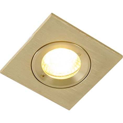 Qazqa – Spot encastré doré carré IP44 – Aluminium et verre – Douille GU10 – Pour salle de bain et espaces humides (1/5)