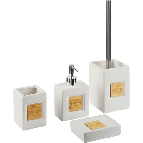 Conjunto de accesorios de baño de dolomita beige dispensador jabonera escobilla recipiente minimalista Kourou