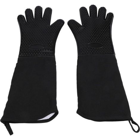 Guanti da forno professionali extra lunghi in silicone, resistenti al calore, con fodera in cotone, neri – Confezione da 2