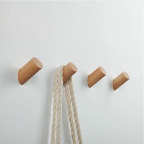 Crochet Mural en Bois Patères Porte Manteaux pour Le Tissu Chapeau Sac Décoration Porte d'entrée - 4 PCS Hêtre (Orme Jaune, 8cm) (1/5)