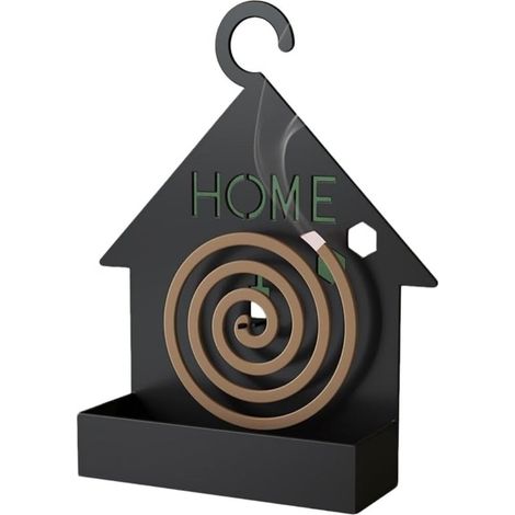 Schwarzer，spiralförmiger Räucherstäbchenhalter aus Metall in Hausform mit der Aufschrift „HOME“，sicherer Hängehalter mit Aschenbecher (1/3)