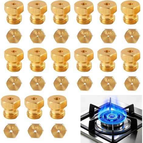 15 Pièces Gicleur Gaz Butane Kit de Conversion GPL Injecteur de Gaz Buses Brûleur Bouteille Gicleur Brûleur 0,5-0,65-0,7-0,87-0,90-0,95-1,02, pour Gazinière Cuisinière Plaque de Cuisson (1/5)