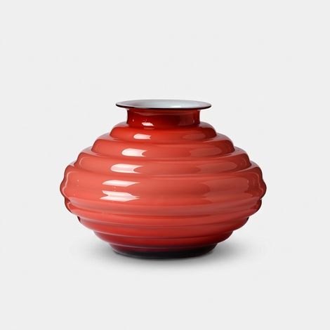 Vaso decorativo ovale in vetro Made in Italy Anelli 20 - Rosso (1/2)