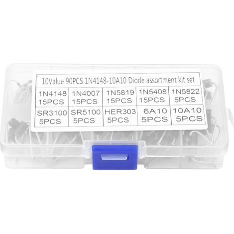 90pcs 10 Values Rectifier Diode Assortment Electronic Kit 1N4148-10A10 with Storage Box