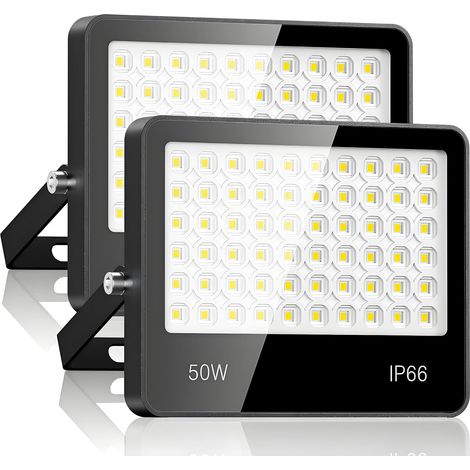 Projecteur LED Extérieur 50W 2 PACK - 5000LM 6500K Blanc Froid Spot LED Extérieur avec 60 LEDs Lampe, IP66 Étanche Eclairage Exterieur pour Stade, Terrasse, Rue, Garage (1/5)