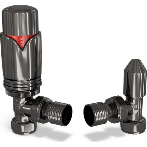 Derry Bold - Black Nickel Thermostatic Radiator Valve & Lockshield Angled 8mm