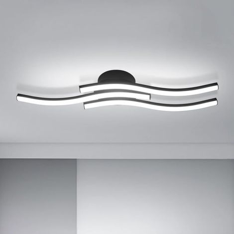 Plafonnier LED noir 18W, design ondulé, 3 barres, lumière blanche 6500K, aluminium et acrylique pour salon (1/5)