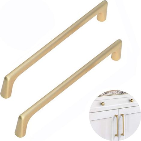 CCYKXA 2 Pieces Brushed Brass Kitchen Drawer Door Handles, Furniture Door Handle, Modern Hardware Drawer Handle for Kitchen, Bedroom, Wardrobe, Center Distance 160 mm (1/5)