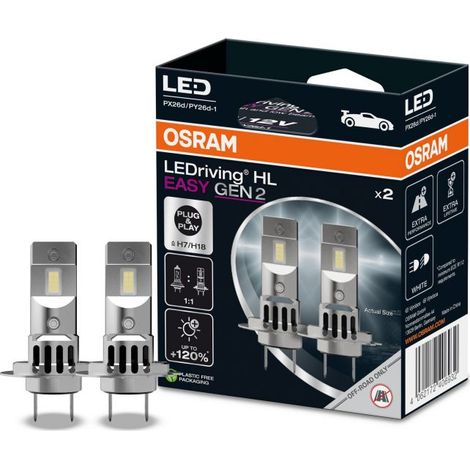 Osram – Ampoules LED H7/H18 16W – +120% de luminosité – Plug & Play – Température de couleur 6500K – Durée de vie jusqu'à 1000 heures