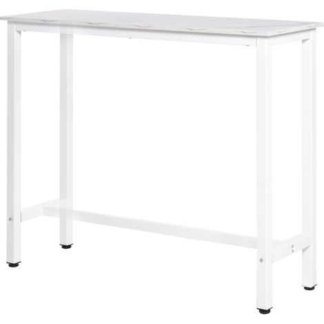 Table bar haute melamine effet marbre acier moderne 120x40x100 cm blanc