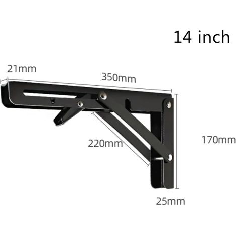 Support mural pliable robuste en acier inoxydable (1 pièce, noir, 35,5 cm) - Support réglable pour table, bureau ou meubles (1 pièce) (1/5)