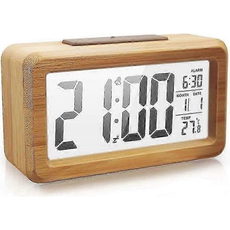 Réveil numérique en bois, écran LED 5,5 pouces, veilleuse à intensité variable, mode 12/24 h, fonction snooze pour chambre à coucher (1/5)