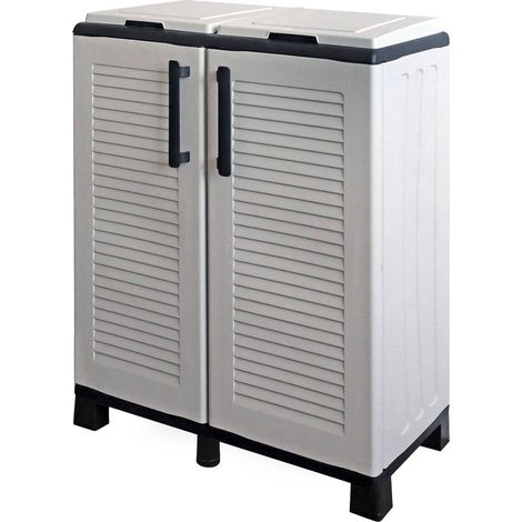 Dmora Armario de basura para exteriores o internos, puerta móvil 2 bolsas a 2 puertas, 100% Made in Italy, 68x37h90 cm, color gris claro, con embalaje reforzado
